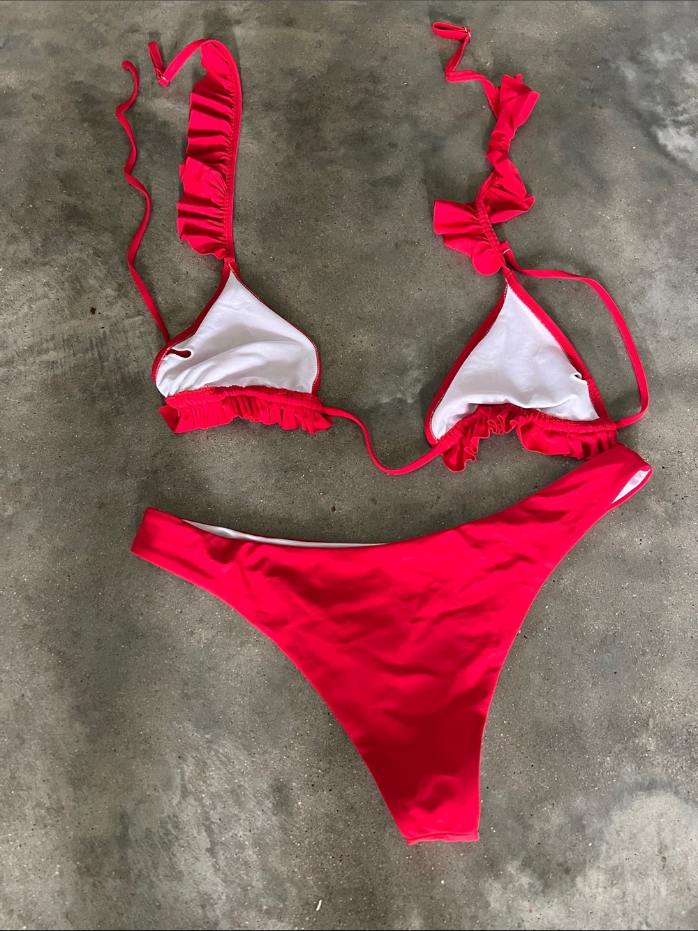 Red Ruffled Triangle Bikini Set - Picture 3 of 3